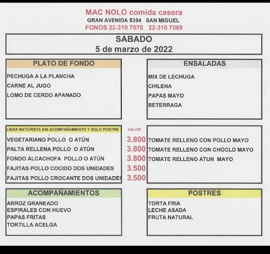 Macnolo Comida Casera - Gastronomía y hostelería